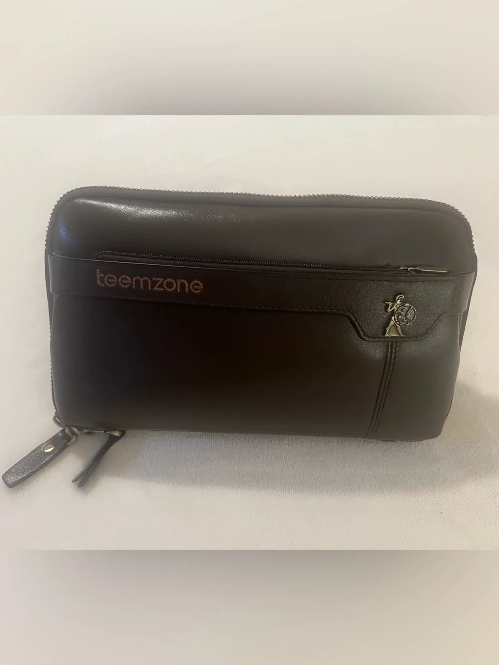 💚Teemzone Mahogany Brown Leather Men’s clutch Travel Bag with Spartan Medallion💚